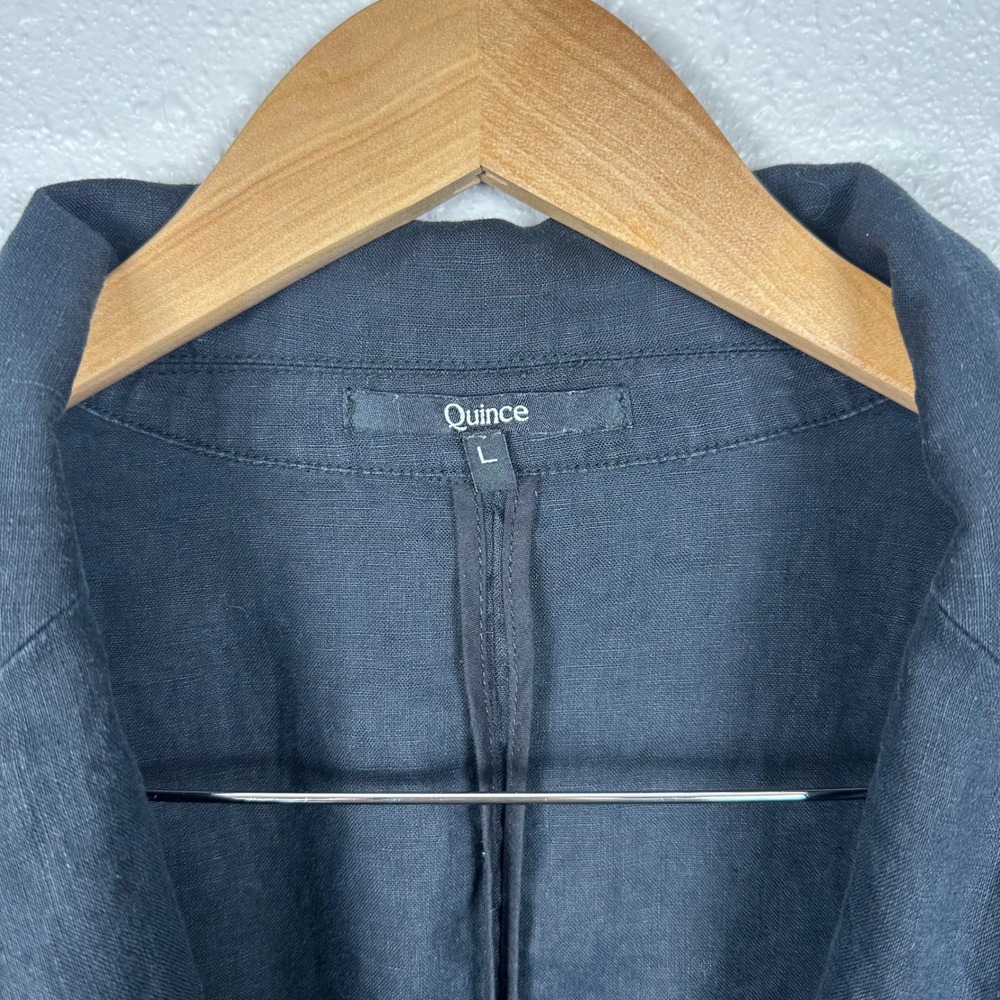 Quince Women's L 100% Linen Blazer Black Relaxed Fit Single Breasted Minimalist - Picture 2 of 6